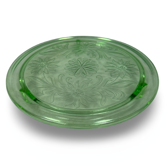 Vintage Jeannette Sunflower Footed Cake Plate 10" Uranium Depression Glass - Picture 1 of 6